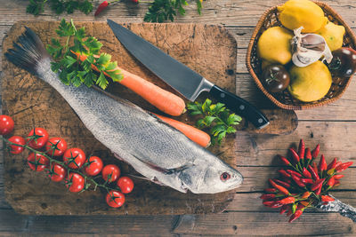 High angle view of chopped vegetables on table