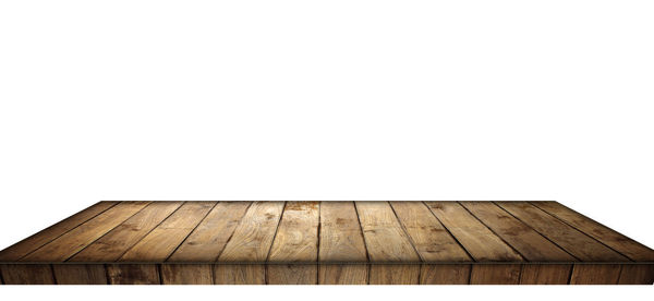 Low angle view of wooden floor against clear sky