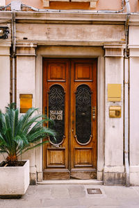 Closed door of building