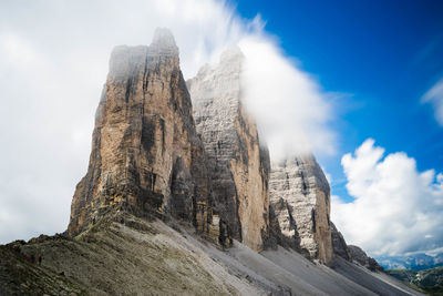 Low angle view of rock formation against sky