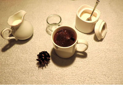 High angle view of coffee on table