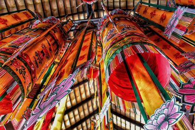 Low angle view of multi colored decorations at market stall