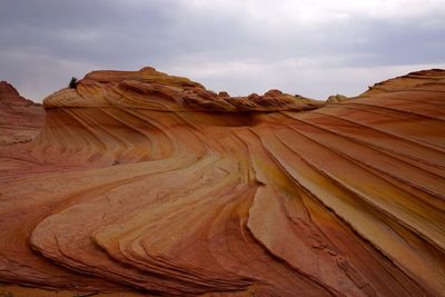 Scenic view of desert against cloudy sky