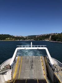 High angle view of sea against clear blue sky