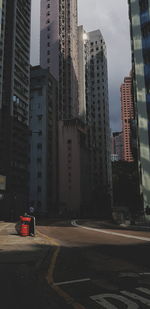 View of city street and modern buildings