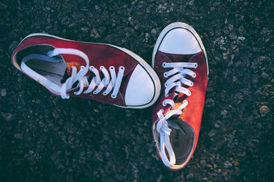 High angle view of shoes on ground