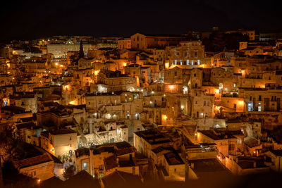 High angle shot of illuminated townscape at night