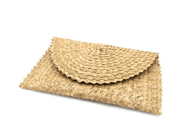 High angle view of bread against white background