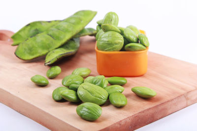 High angle view of fresh vegetables on cutting board