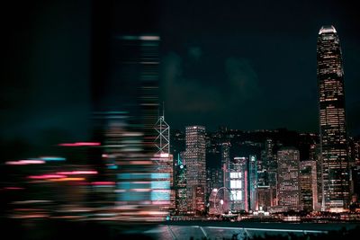 Blurred motion of illuminated buildings at night