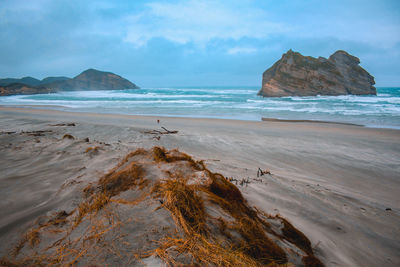 Scenic view of beach against sky