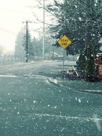 Road sign in winter