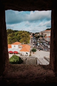 High angle view of townscape against sky