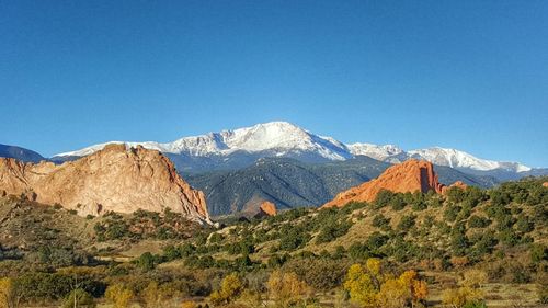 Scenic view of mountains against clear sky