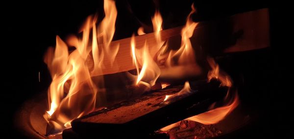 Close-up of bonfire at night