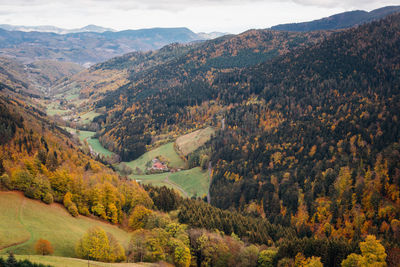 Scenic view of mountains against sky during autumn