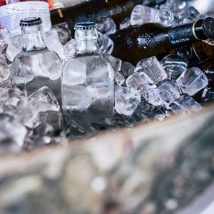 Close-up of ice cubes container