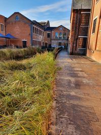 Footpath amidst buildings against sky