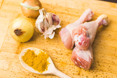 High angle view of vegetables on cutting board