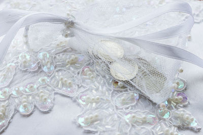 High angle view of decoration on glass table