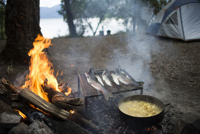 Bonfire on barbecue grill