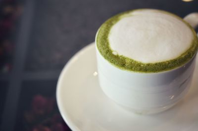 High angle view of coffee on table