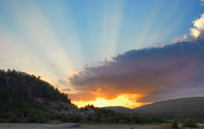 Scenic view of dramatic sky over landscape