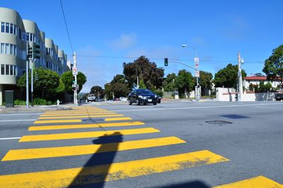 Zebra crossing on road in city