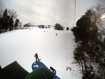 High angle view of man skiing on snow