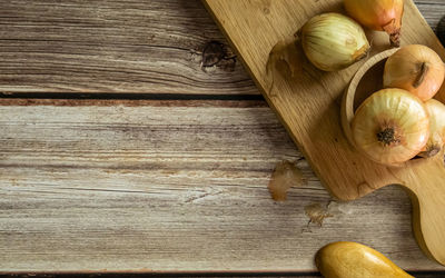 High angle view of bananas on cutting board