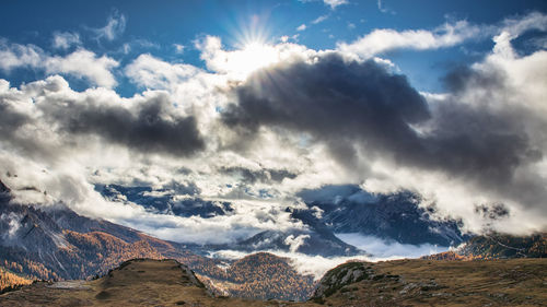 Scenic view of snowcapped mountains against sky