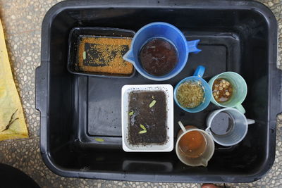 High angle view of food on table