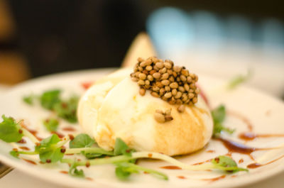 Close-up of dessert in plate on table