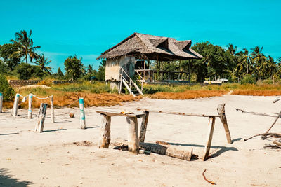 View of a structure with roof top made of palm tree at mida creek in watamu, malindi district