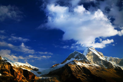 Scenic view of mountains against cloudy sky