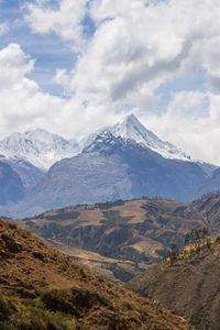 Scenic view of snowcapped mountains against sky