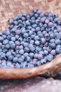 Close-up of blackberries in basket