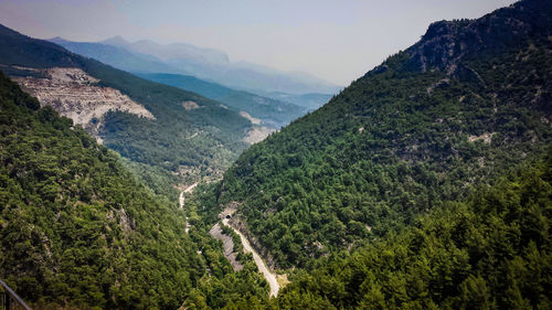 High angle view of mountains against sky