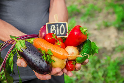 Midsection of woman holding vegetables