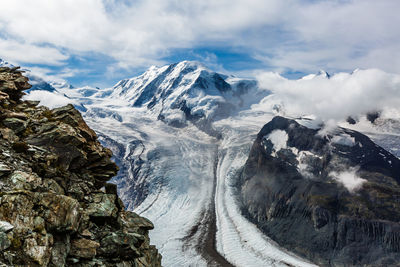 Scenic view of snowcapped mountains against sky