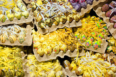 Full frame shot of colorful easter eggs for sale in market