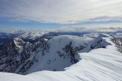 Scenic view of snowcapped mountains against sky