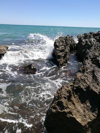 Scenic view of sea against clear sky