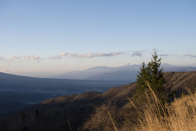 Scenic view of mountains against clear sky