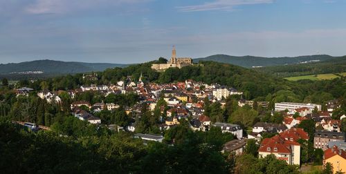 High angle view of townscape against sky