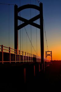 View of suspension bridge at sunset