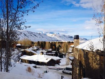 High angle view of snow covered mountains