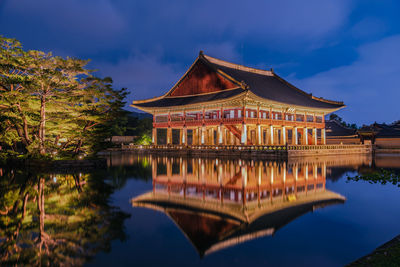 Reflection of building in lake