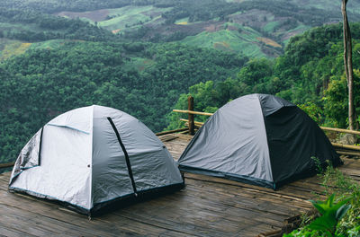 Tent on mountain peak