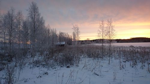 Scenic view of landscape against sky during winter